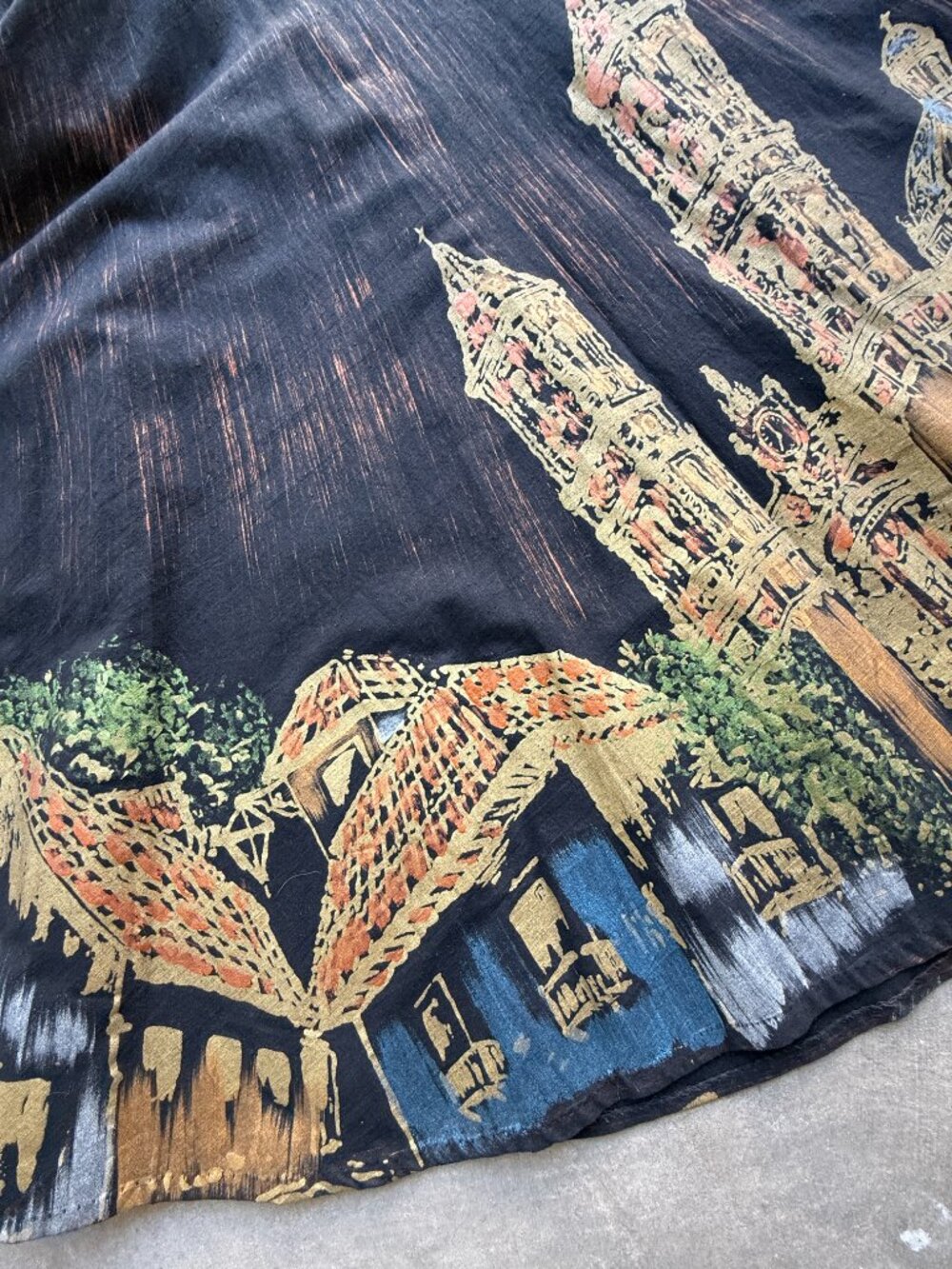 Vintage Hand Painted Metallic Novelty Print Full Circle Skirt Mexican Lavable - Picture 3 of 6